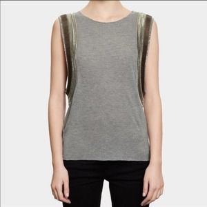 All Saints Siri Gray Beaded Drop Sleeve Vest Top Size 6